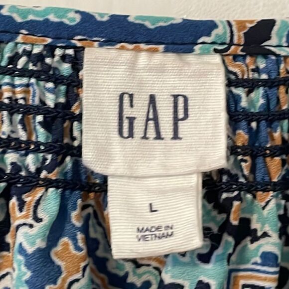 GAP print bohemian blouse in aqua, brown, navy, and black size Large - Picture 7 of 9